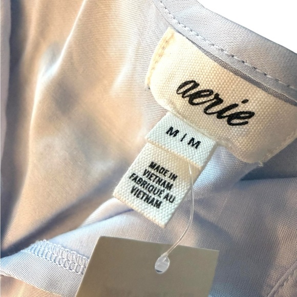 Aerie Satin Slip Dress Midi Size Medium Light Blue Front Tie NEW $65 Slinky - Picture 7 of 10